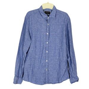 Nwot Charles Tyrwhitt Blue Extra Slim Fit Linen Button Shirt Medium Long Sleeve
